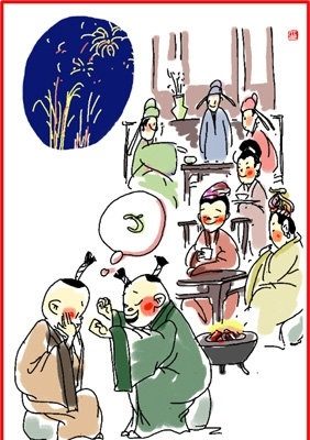 chinese new year illustration lunar day 30 old and young stay up to celebrate