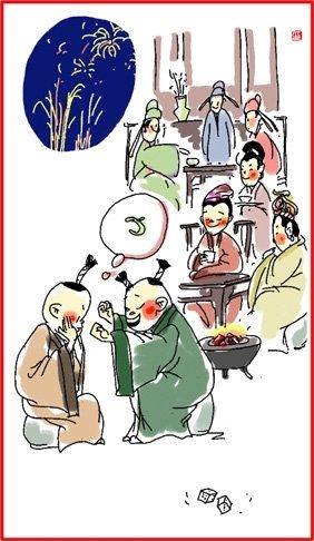 chinese new year illustration lunar day 30 old and young stay up to celebrate