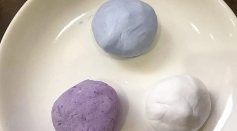 blue, purple and white dough ball