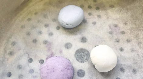purple, blue and white dough ball