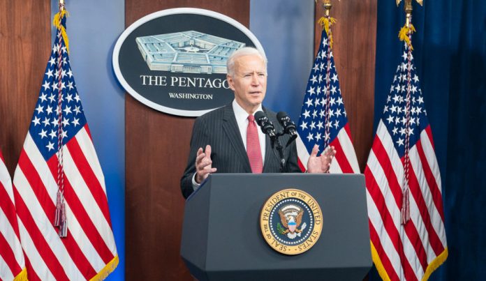 Joe Biden speaking at the Pentagon.