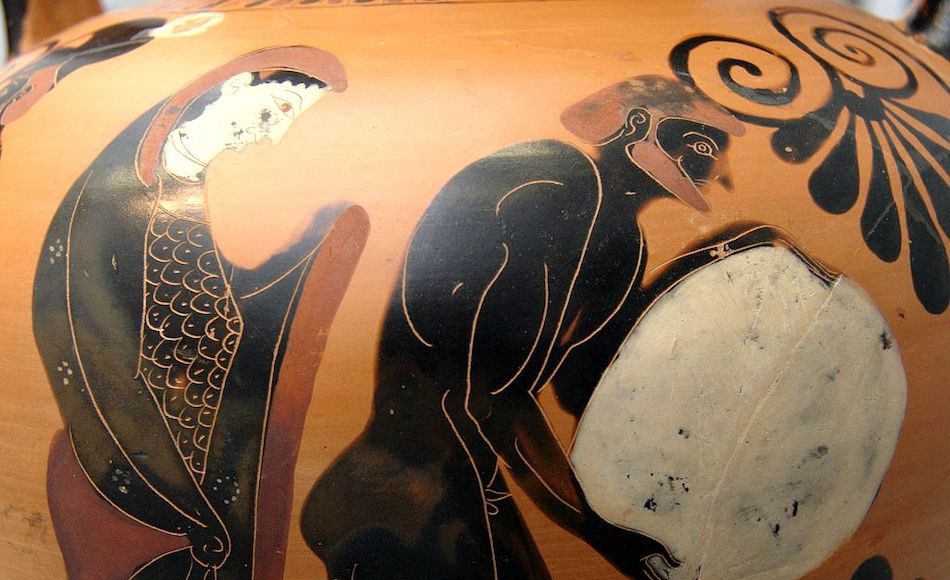 Persephone supervising Sisyphus in the Underworld, Attica black-figure amphora (vase), c. 530 B.C.