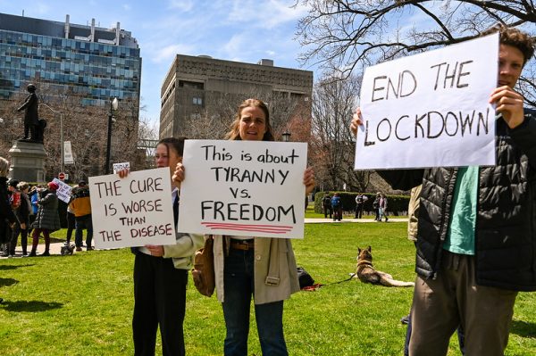 An anti-lockdown protest at Queen's Park April 25 last year attracted about 200 who claimed measures to control the spread of COVID-19 are an infringement of freedom. Protests are becoming more common across Europe with growing discontent over the lengthy disruption to normal life.