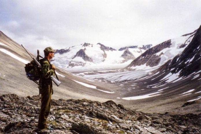 Bill Hanlon near the discovery site of the Canadian Ice Man.