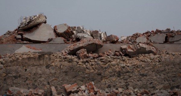 Mountains of rubble.