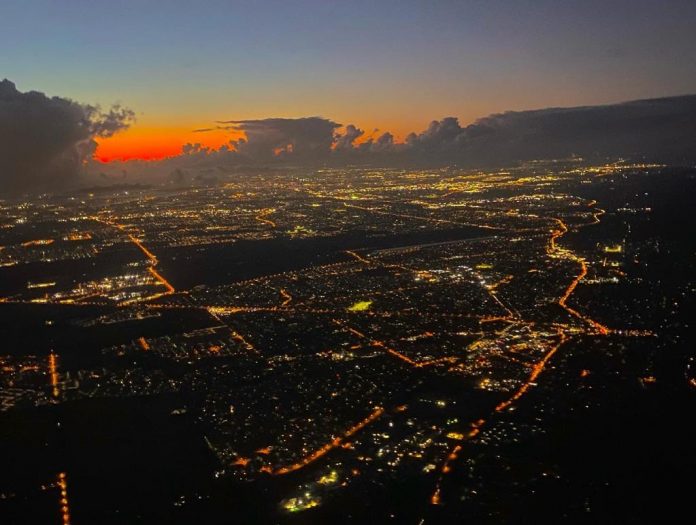 Aerial view of Perth by night