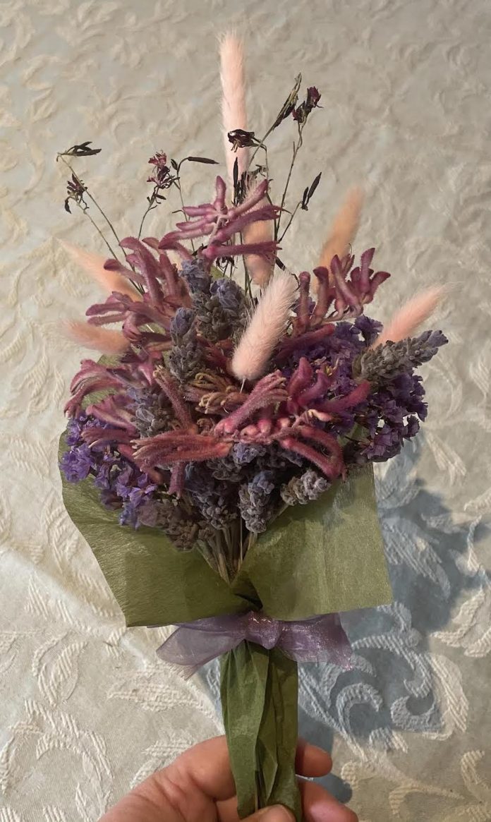 Bouquet with ribbon.