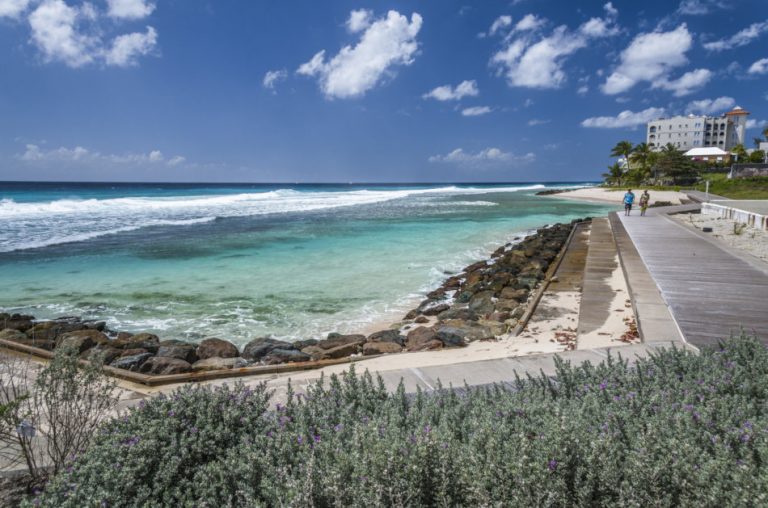 Section of wooden boardwalk at Hastings Rocks on the south coast of Barbados.