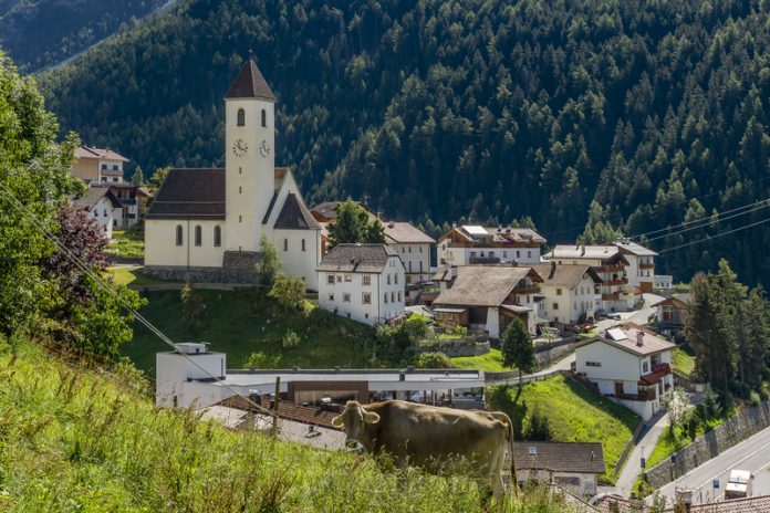 The new village of Curon Venosta was built on the shores of Lake Resia. It overlooks the lost village of Curon, submerged in the lake.