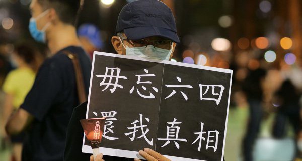 People of Hong Kong mourning june 4th massacre.