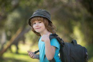 A young girl hiking.