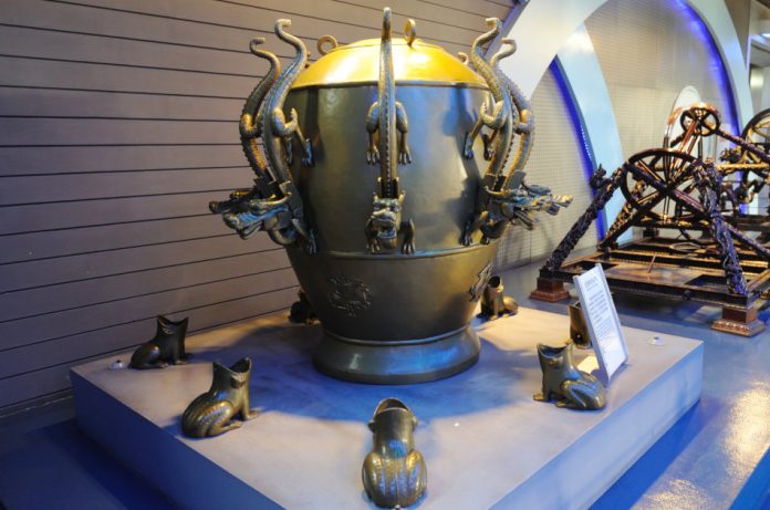 A replica of the seismograph invented by Zhang Heng.