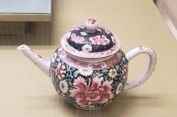 A ceramic tea pot from the Qing Dynasty, on display at Hong Kong's Tea Museum.