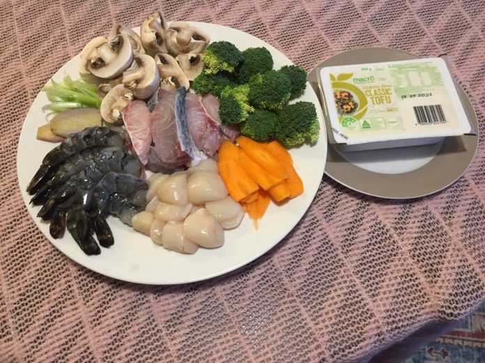 Clay pot seafood ingredients.