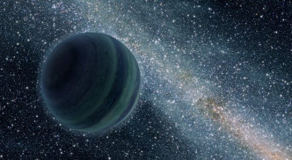 Artist's concept of a Jupiter-like planet alone in the dark of space.
