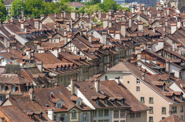 Aerial view of rooftops in Bern, the capital of Switzerland.