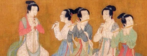 Maidens play the flute for Minister Han Xizai in this 10th century painting, 'Night Revels of Han Xizai.'