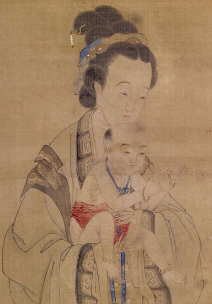 old painting An ancient depiction of a mother and baby.