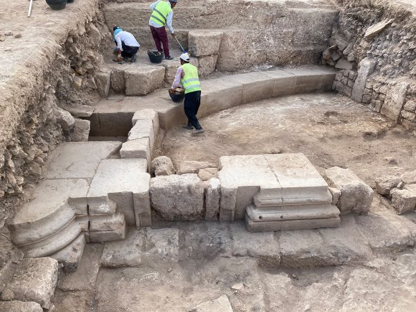 Excavation work in the apse of the ancient temple.