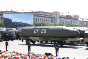DF-5B intercontinental ballistic missiles during a parade in Beijing.