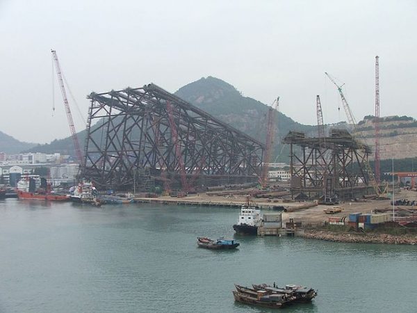 A Chinese aircraft carrier is being built at one of its shipyards.