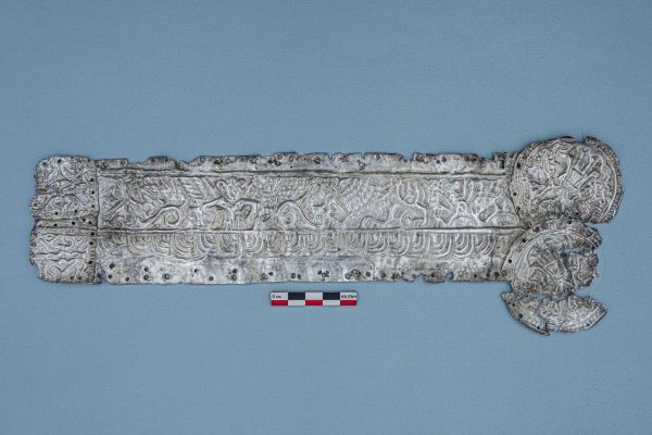 Silver plate with a depiction of Scythian gods and eagle-headed griffons found in Middle Don site.