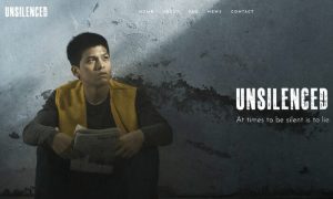 Promotional poster for the film 'Unsilenced' about the Chinese Communist Party's persecution of Falun Gong showing a young Chinese man sitting in a prison cell after being arrested for not giving up his spiritual belief.