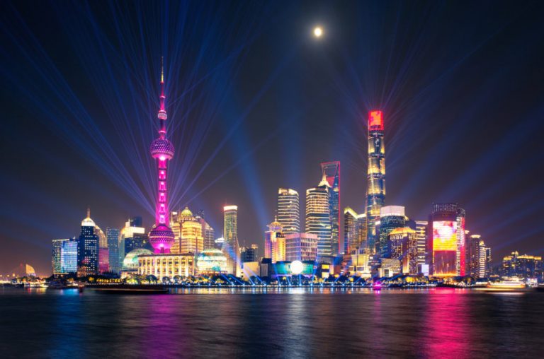 Shanghai's skyline at night.