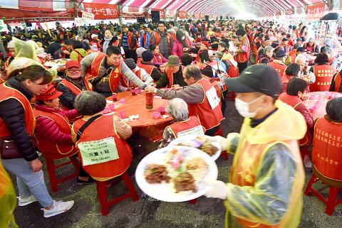 Homeless people being fed.