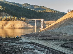 Drought affecting a reservoir.