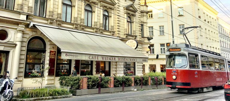 Café Weimar opened in 1900 as Cafe Orleans in a building built in 1880. At the end of World War I, the coffee shop was renamed Café Weimer to commemorate the establishment of the Weimar Republic in Germany.