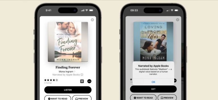 According to Apple's website, the functionality is initially only accessible for romance and fiction publications, and it names Madison and Jackson as the two possible digital voices.