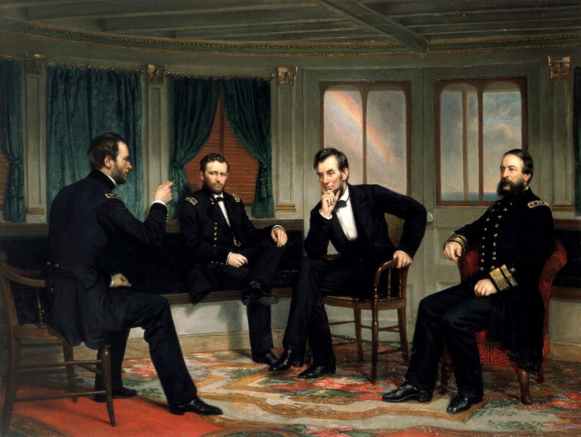 President Abraham Lincoln with his Civil War generals.