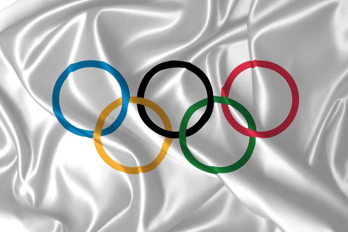 The Olympic flag.