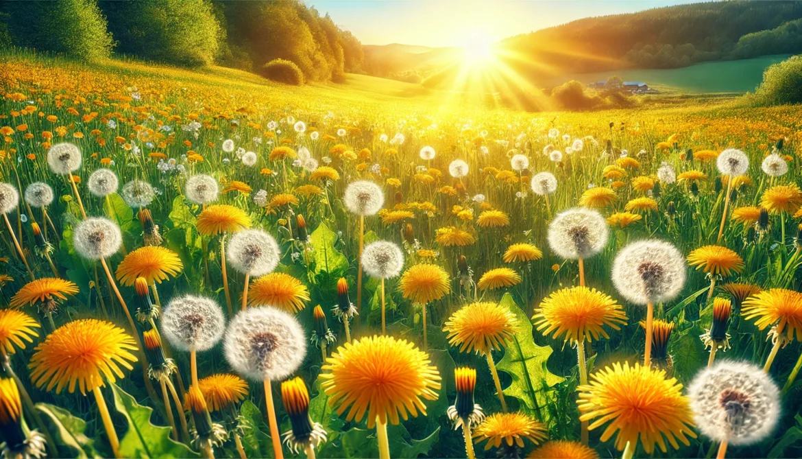A sunny field of dandelions in bloom, symbolizing their natural vitality.