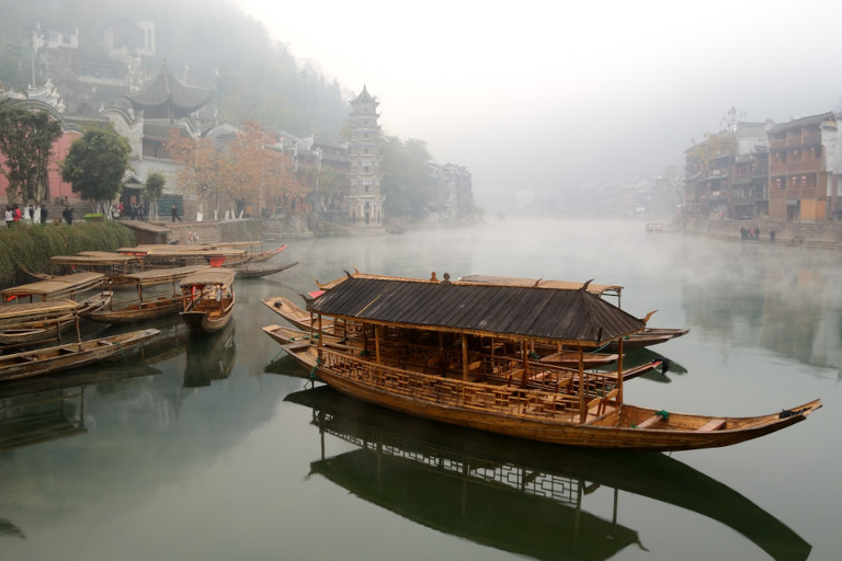 A boat on the river in Fenghuang, Hunan, China.