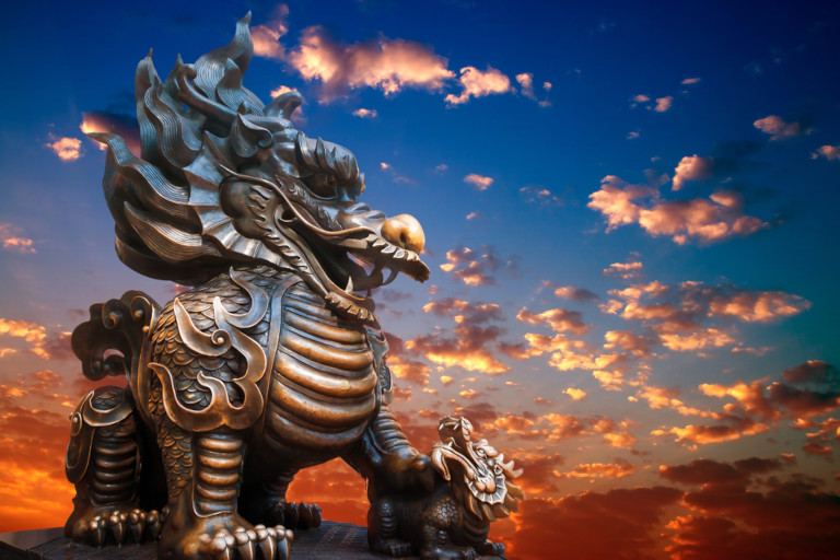Traditional Chinese foo dog statue.