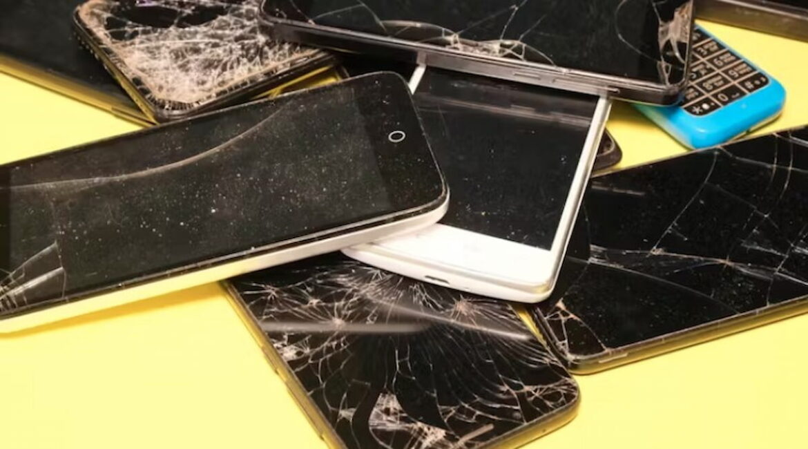 Discarded old smartphones.