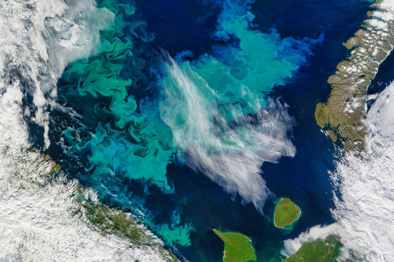 Aerial view of phytoplankton in the Barents Sea.