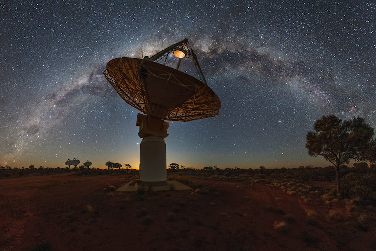 ASKAP radio telescope under the Milky Way.