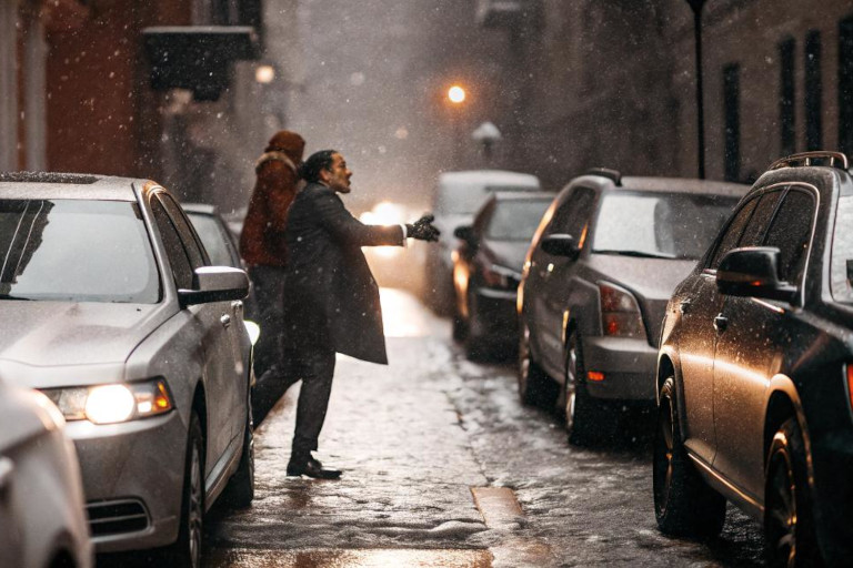 On a cold New York night, hot tempers clashed as two men came to blows over a parking space.