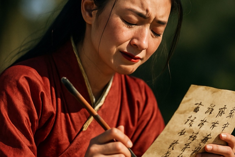 She thus wrote this timeless 'White-Headed Poem' and sent it to her husband, each phrase and sentence stained with tears.