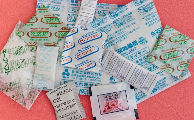 Some of the sachets in your products are oxygen absorbers, not desiccants – but they may look similar.