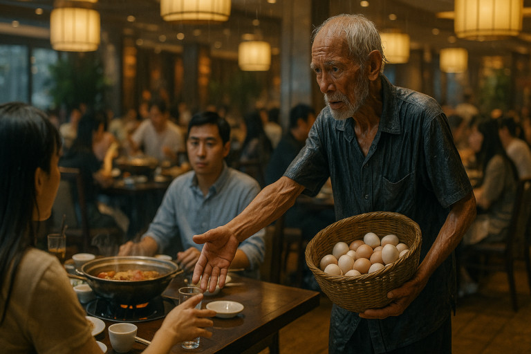 I bought all his eggs out of kindness.