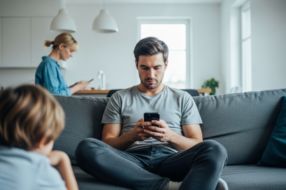 Adults using smartphones while ignoring their child.
