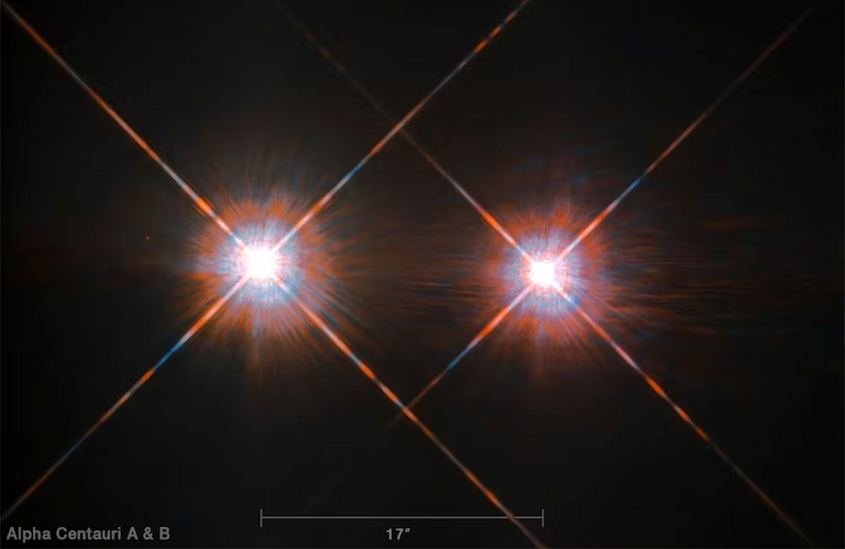 Alpha Centauri A and Alpha Centauri B, from the triple star system Alpha Centauri.