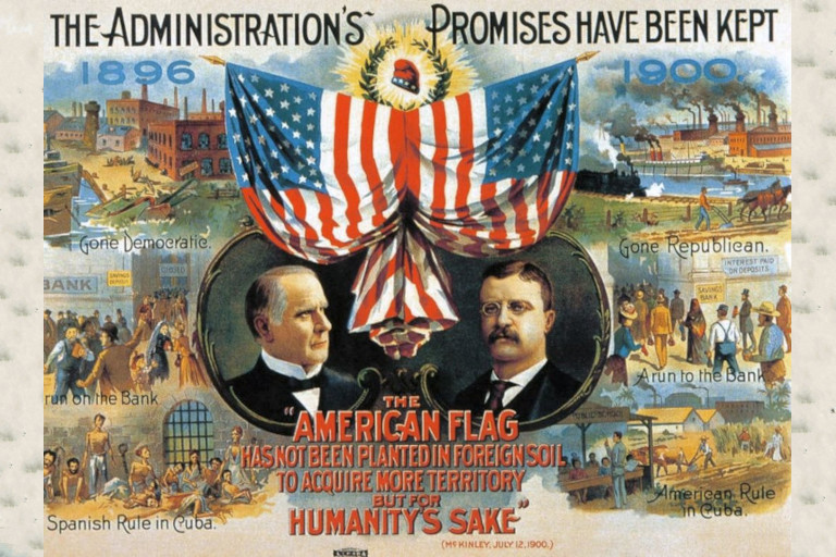 Campaign poster for McKinley and Roosevelt from the 1900 election.