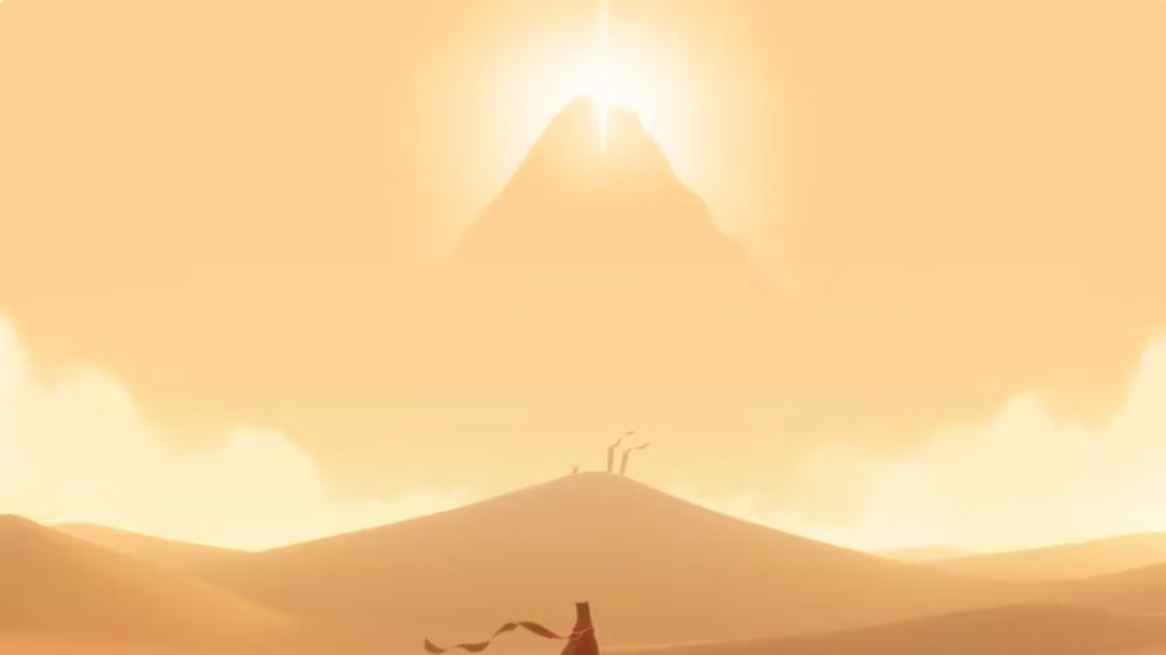 Participants were shown a short clip from the video game Journey, either with or without music, and were asked to imagine a continuation of the journey towards the mountain in the distance. 