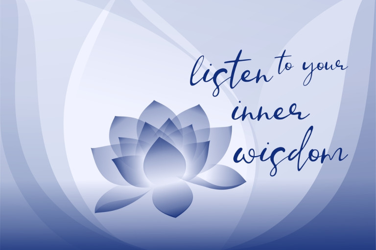 Illustration of a lotus with words signifying wisdom.