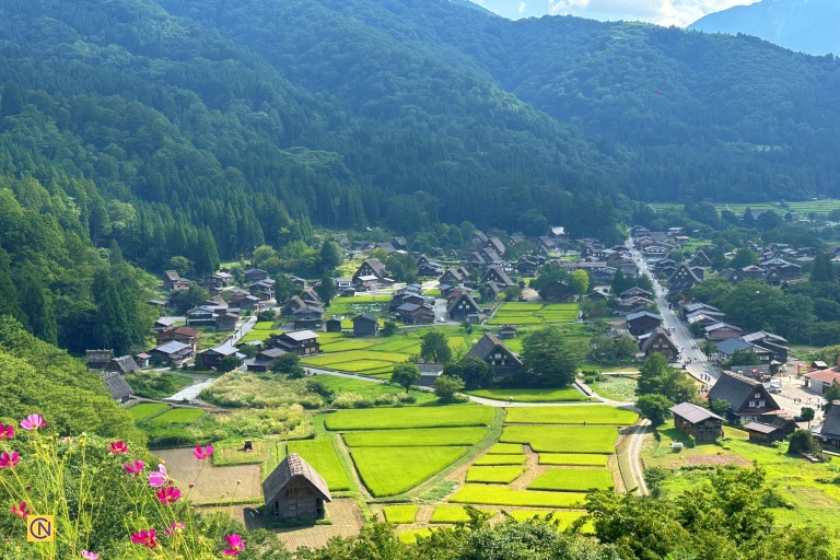 Panoramic view of Shirakawa-gō and Gokayama from the hilltop.